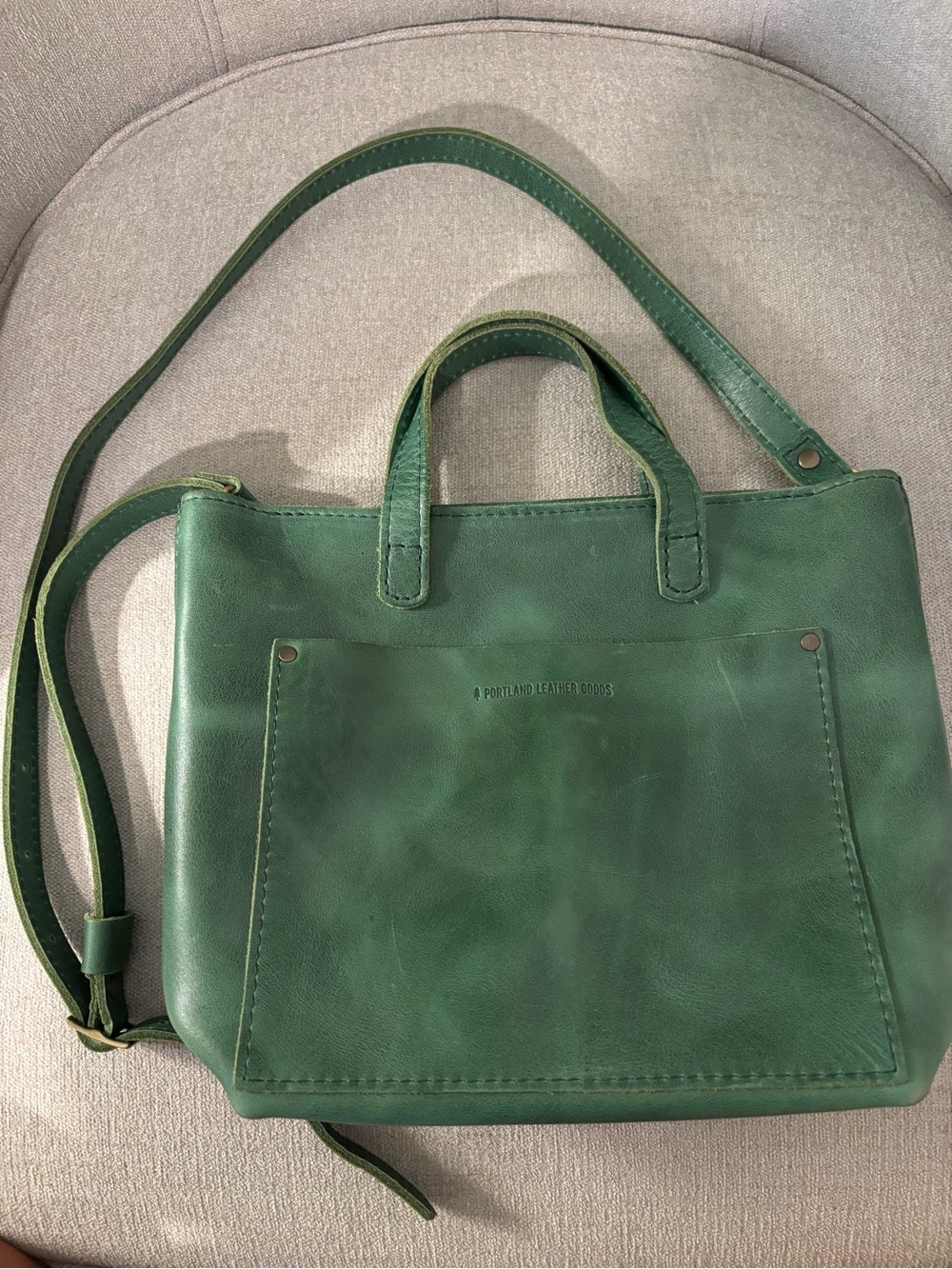 Portland Leather Green Leather Convertible Tote with Crossbody Strap